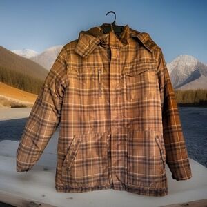 Y2K EUC Arizona Plaid Hooded winter‎ warm coat ski Jacket Kid 18-20 Super Cozy